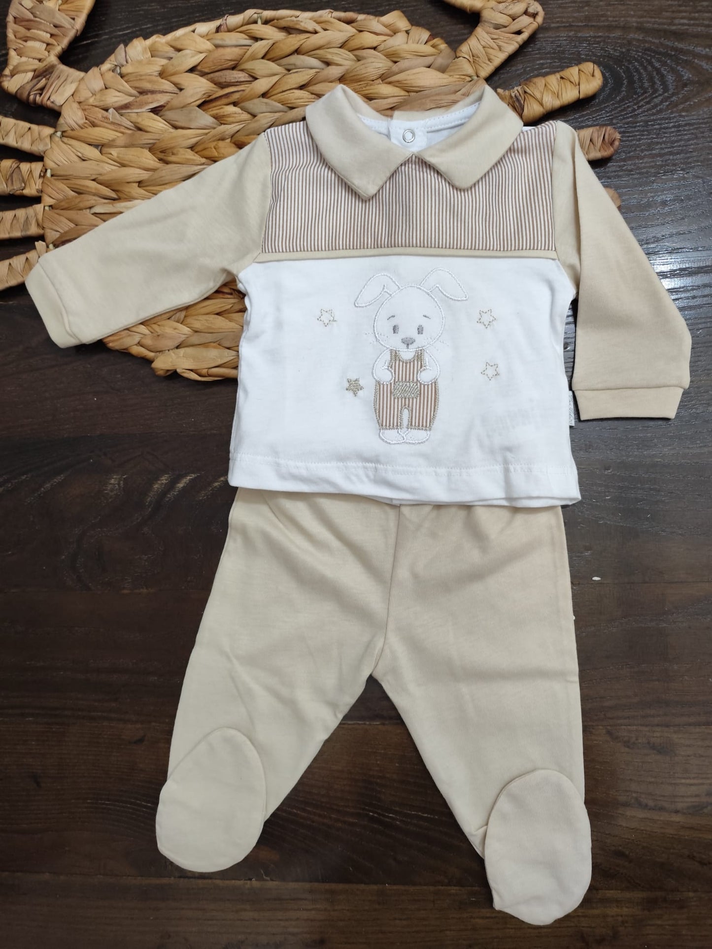 completo spezzato in cotone neonato beige