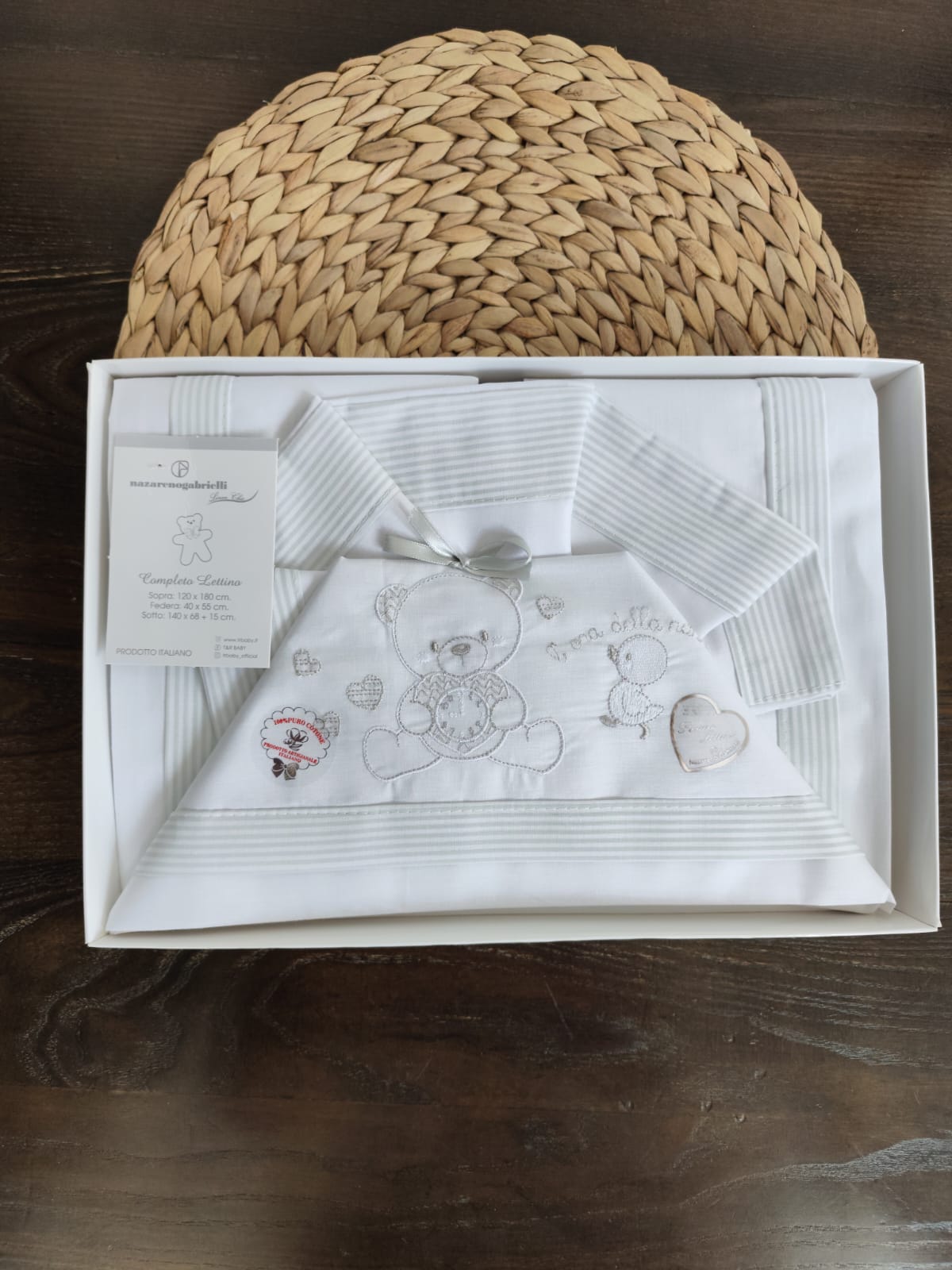 Completo Lettino in cotone grigio/verde