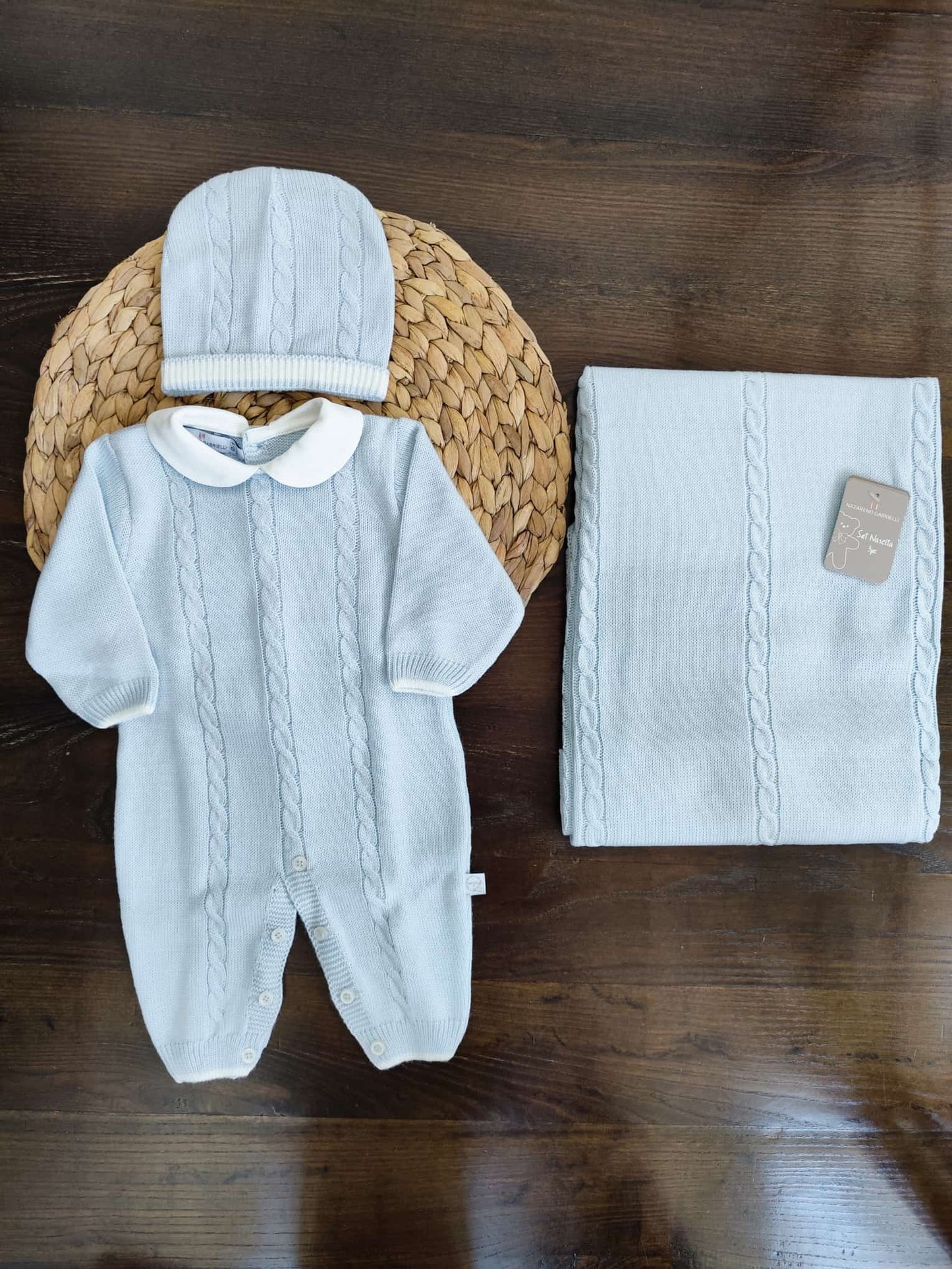 Set nascita in misto lana neonato con tutina