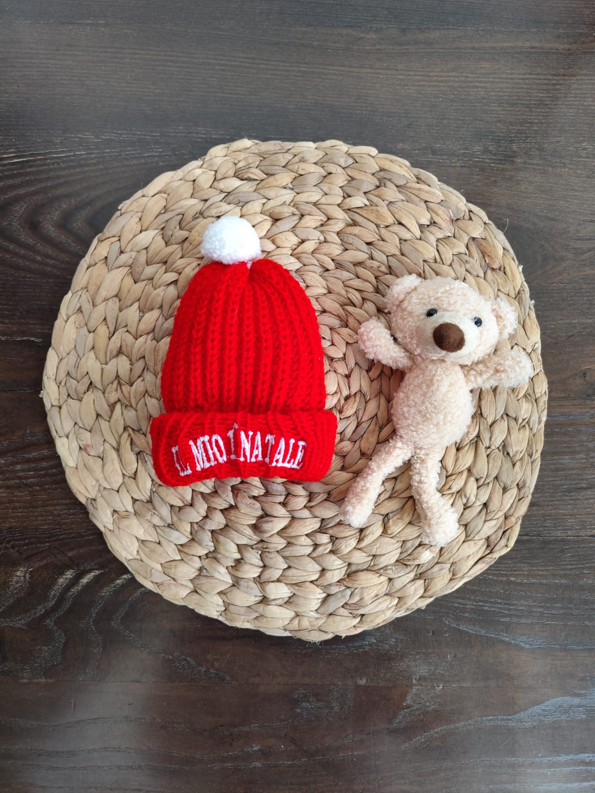 set cappellino e peluche orsetto "il mio Primo Natale"