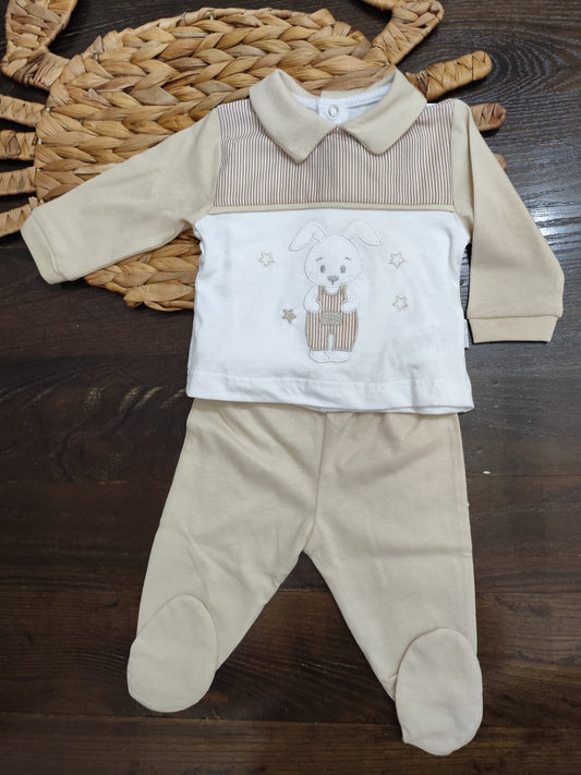 completo spezzato in cotone neonato beige