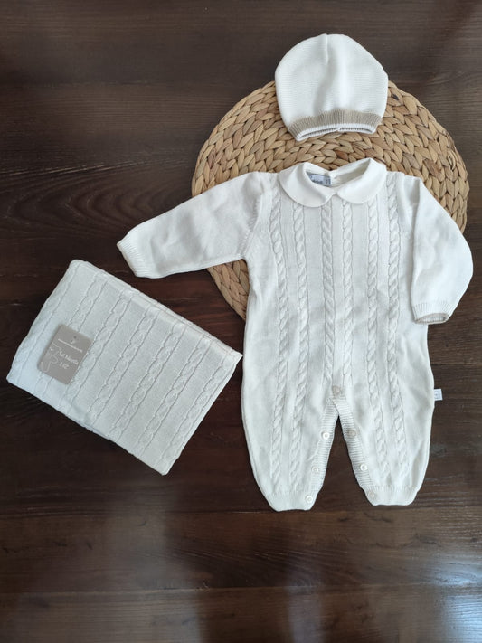 Set nascita in filo unisex con tutina