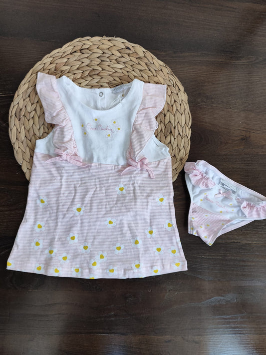 completino in cotone con costume bambina "Tutti al mare"