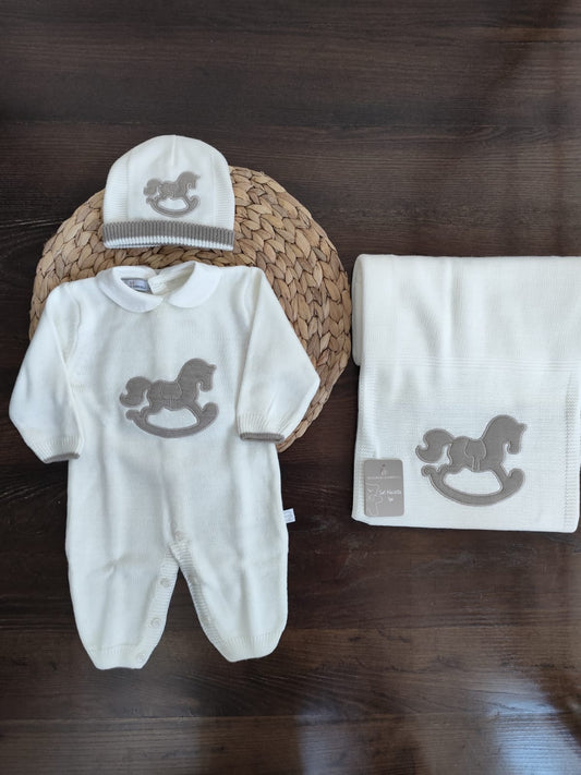 Set nascita in misto lana unisex con tutina