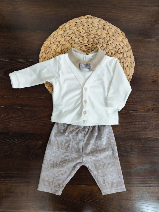 completo in Caldo Cotone con papillon beige