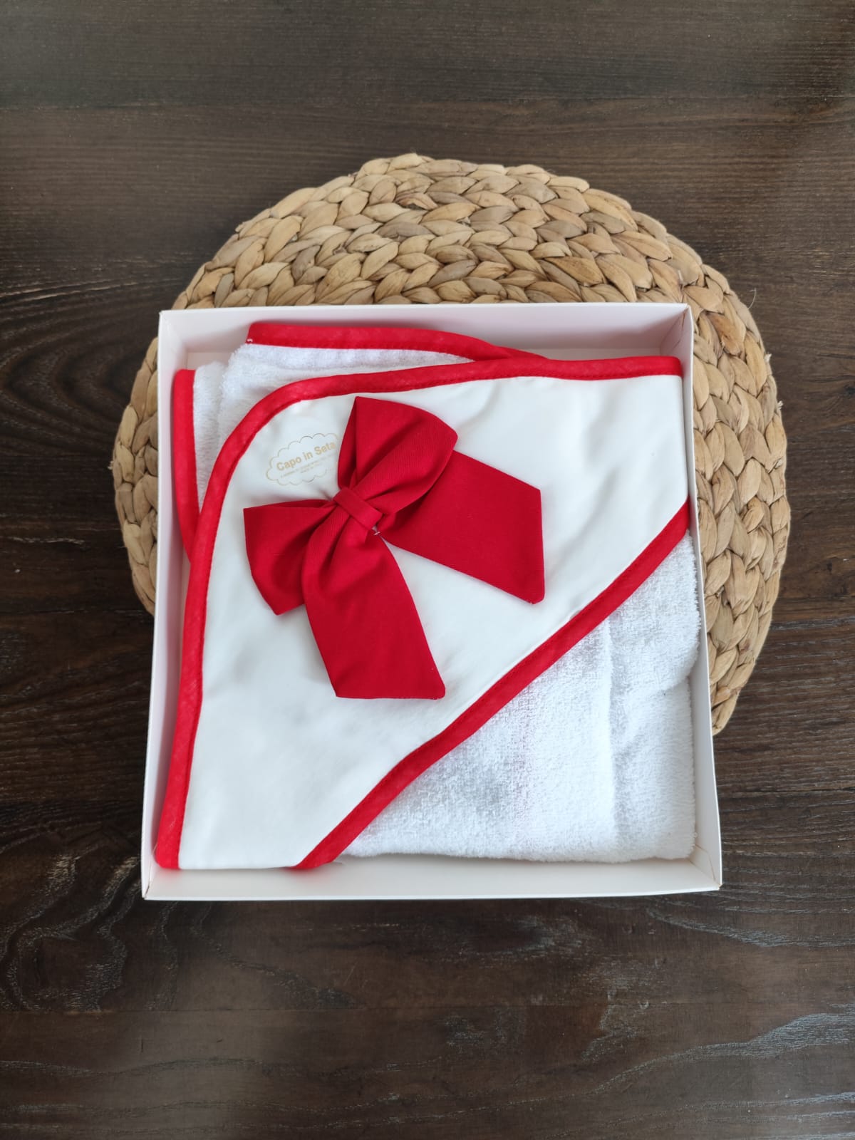 Accappatoio neonato in spugna fiocco rosso