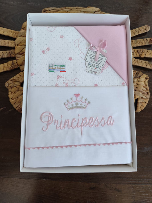 coordinato culla neonata in cotone "Principessa"